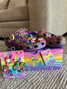 RARE NWT Lisa Frank Women’s Crocs and additional Charms bundle / set